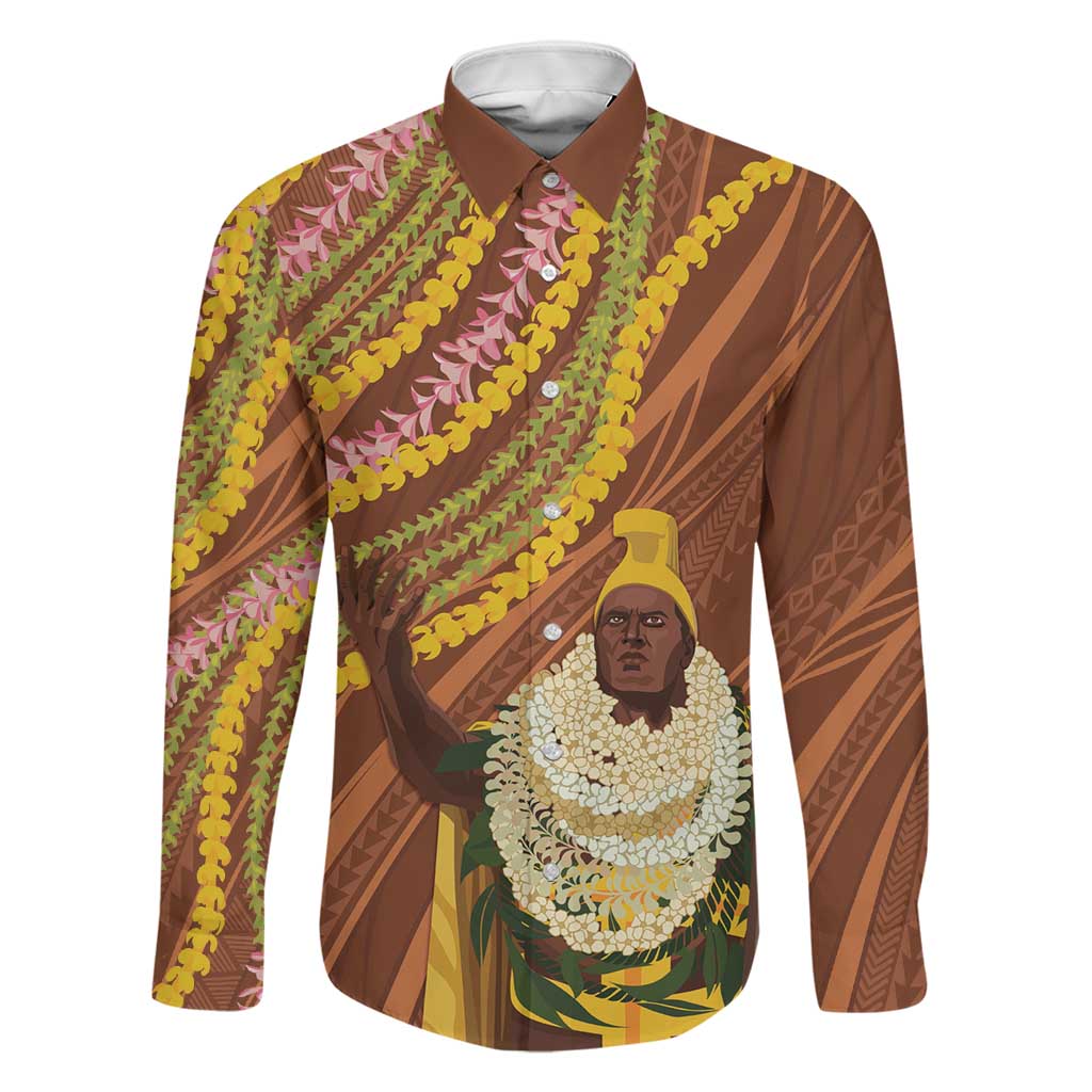 Hawaii King Kamehameha Family Matching Summer Maxi Dress and Hawaiian Shirt Hawaiian Kakau Pattern With Leis
