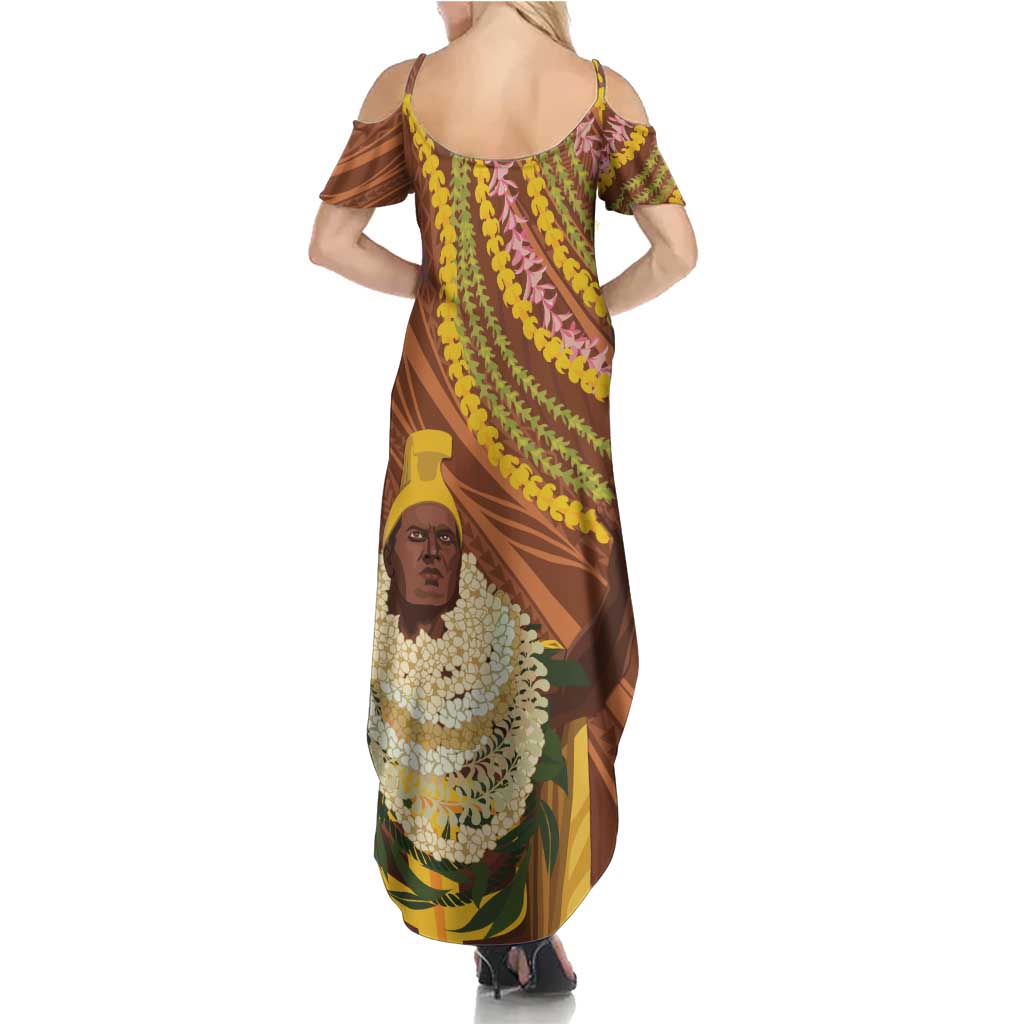 Hawaii King Kamehameha Family Matching Summer Maxi Dress and Hawaiian Shirt Hawaiian Kakau Pattern With Leis
