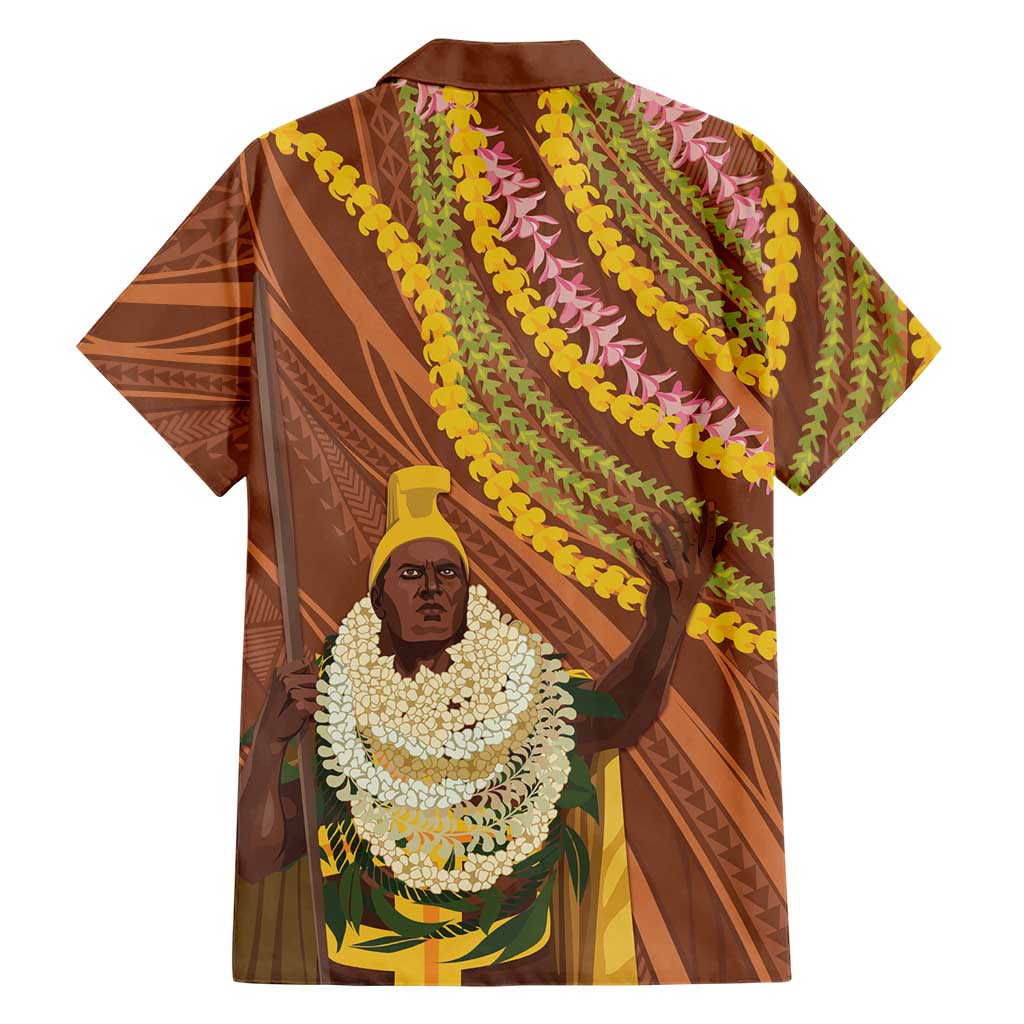 Hawaii King Kamehameha Family Matching Tank Maxi Dress and Hawaiian Shirt Hawaiian Kakau Pattern With Leis