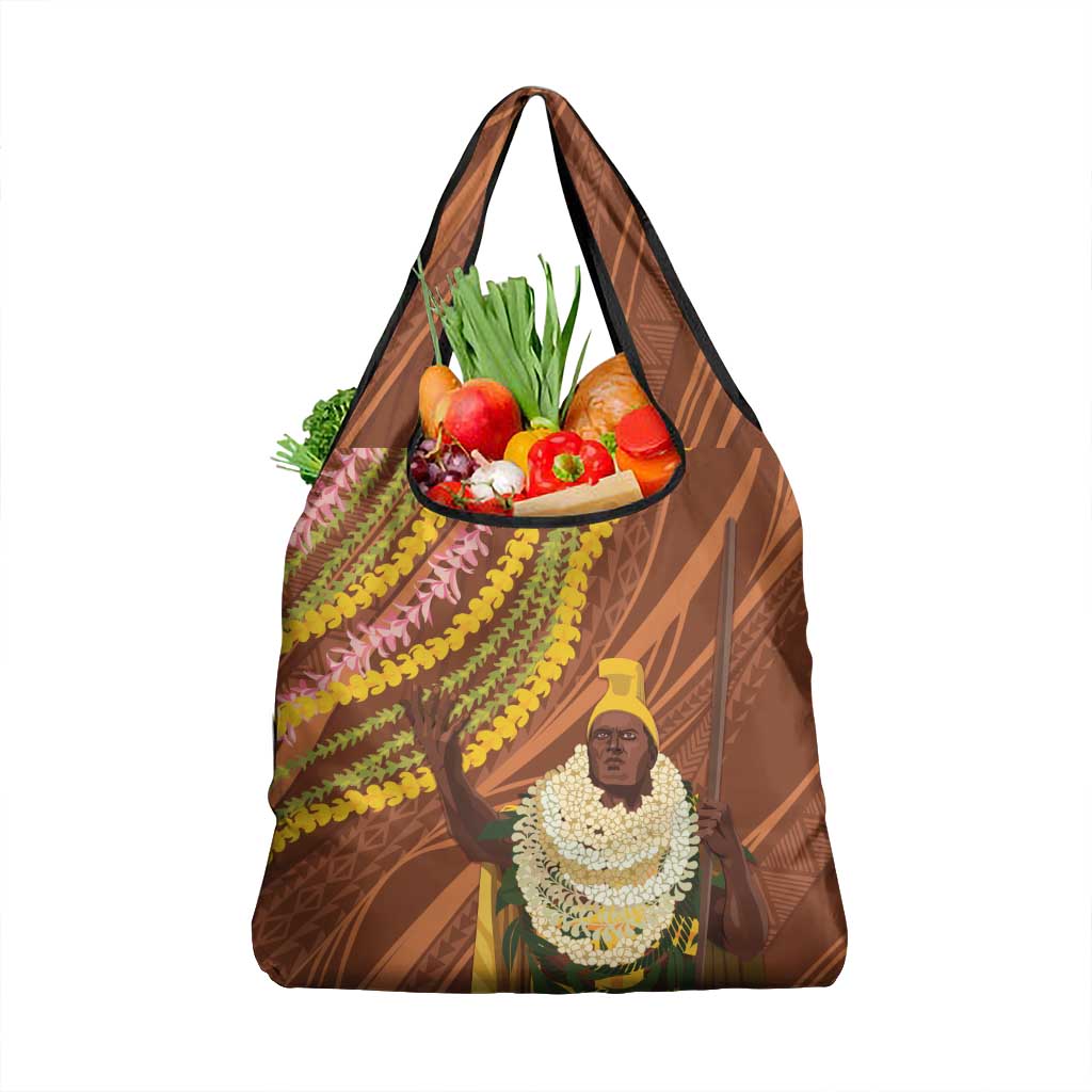 Hawaii King Kamehameha Grocery Bag Hawaiian Kakau Pattern With Leis