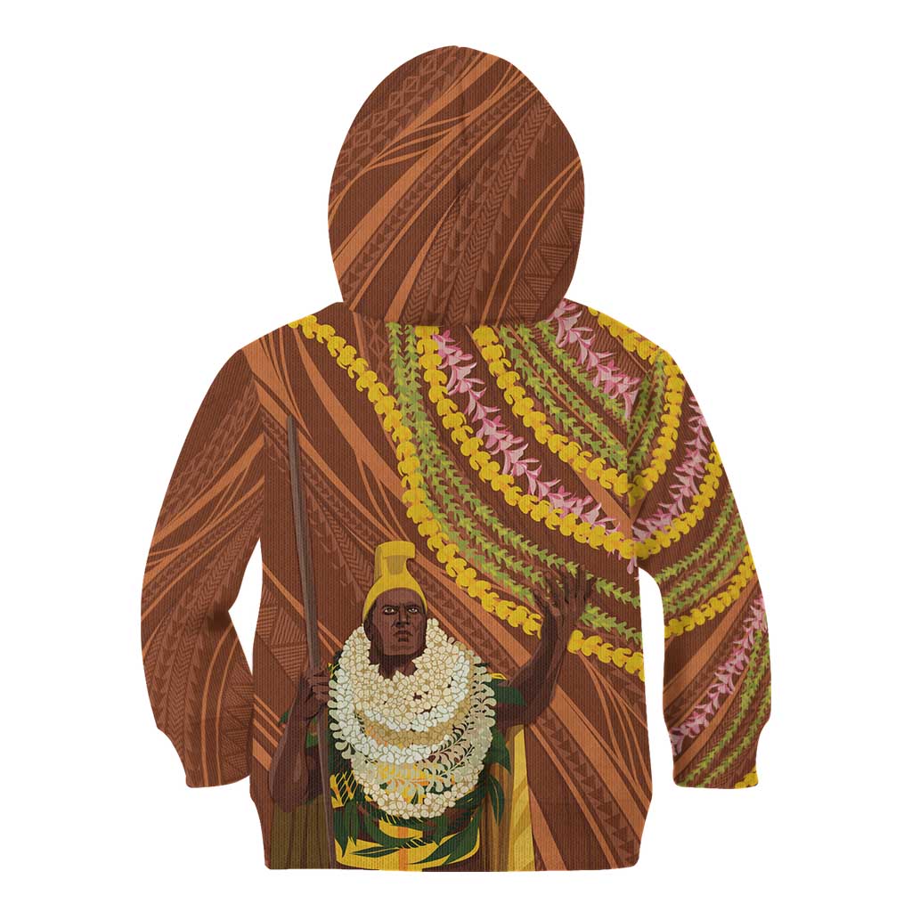 Hawaii King Kamehameha Kid Hoodie Hawaiian Kakau Pattern With Leis