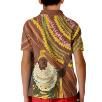 Hawaii King Kamehameha Kid Polo Shirt Hawaiian Kakau Pattern With Leis