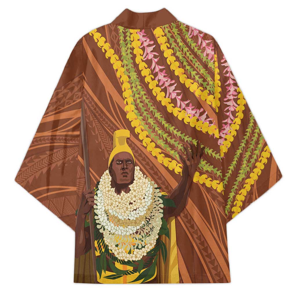 Hawaii King Kamehameha Kimono Hawaiian Kakau Pattern With Leis