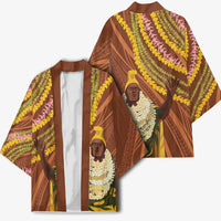 Hawaii King Kamehameha Kimono Hawaiian Kakau Pattern With Leis