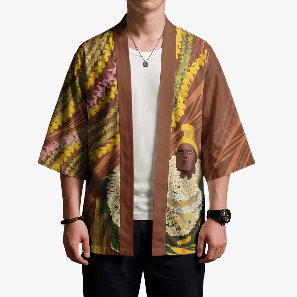 Hawaii King Kamehameha Kimono Hawaiian Kakau Pattern With Leis