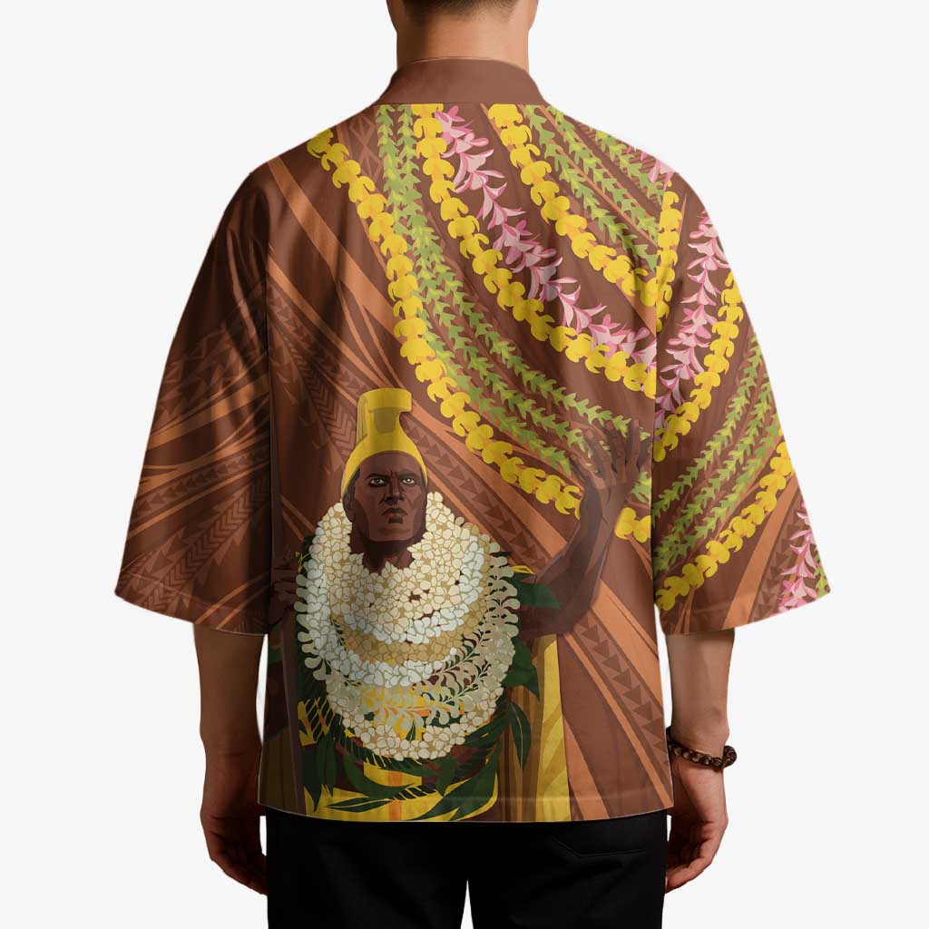 Hawaii King Kamehameha Kimono Hawaiian Kakau Pattern With Leis