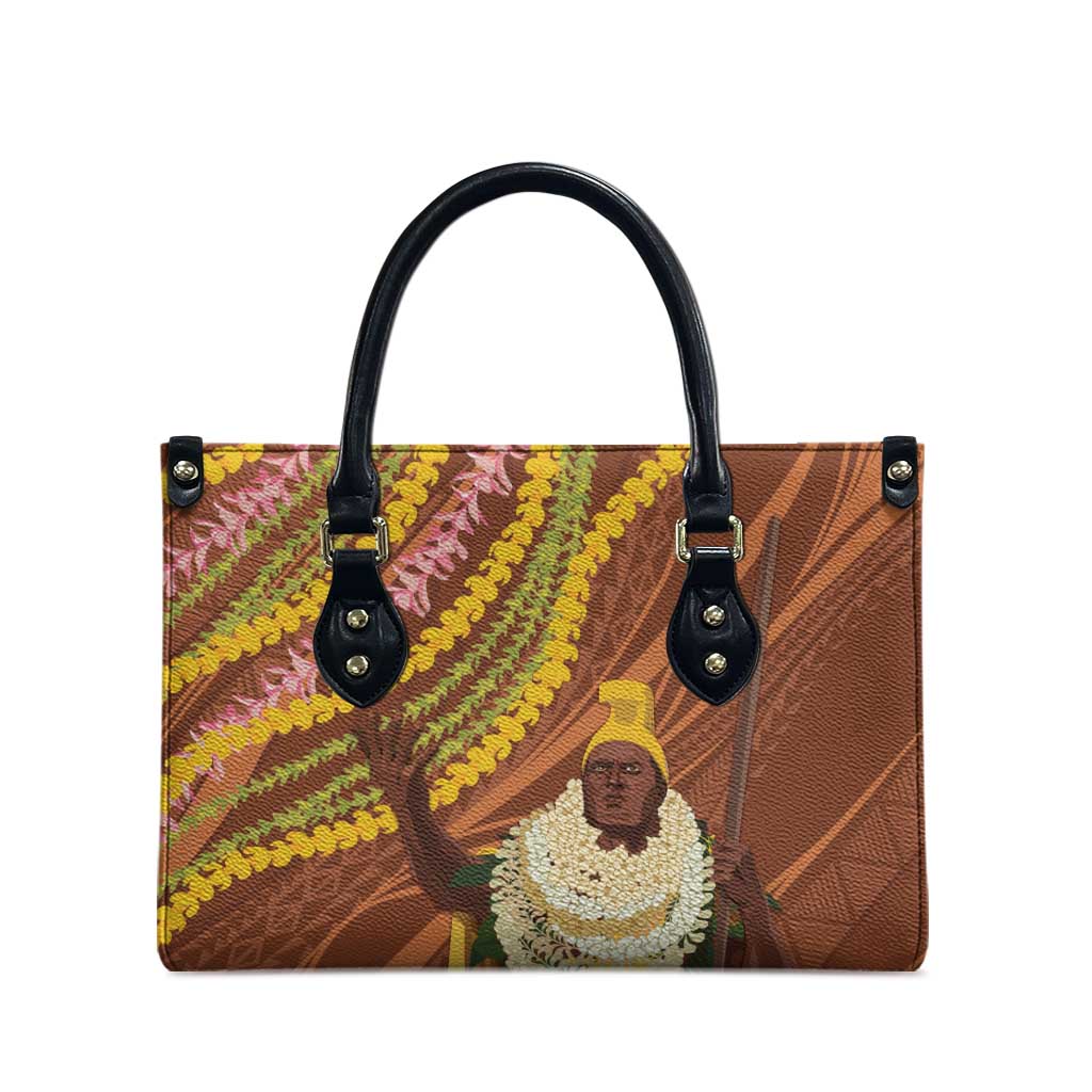 Hawaii King Kamehameha Leather Bag Hawaiian Kakau Pattern With Leis