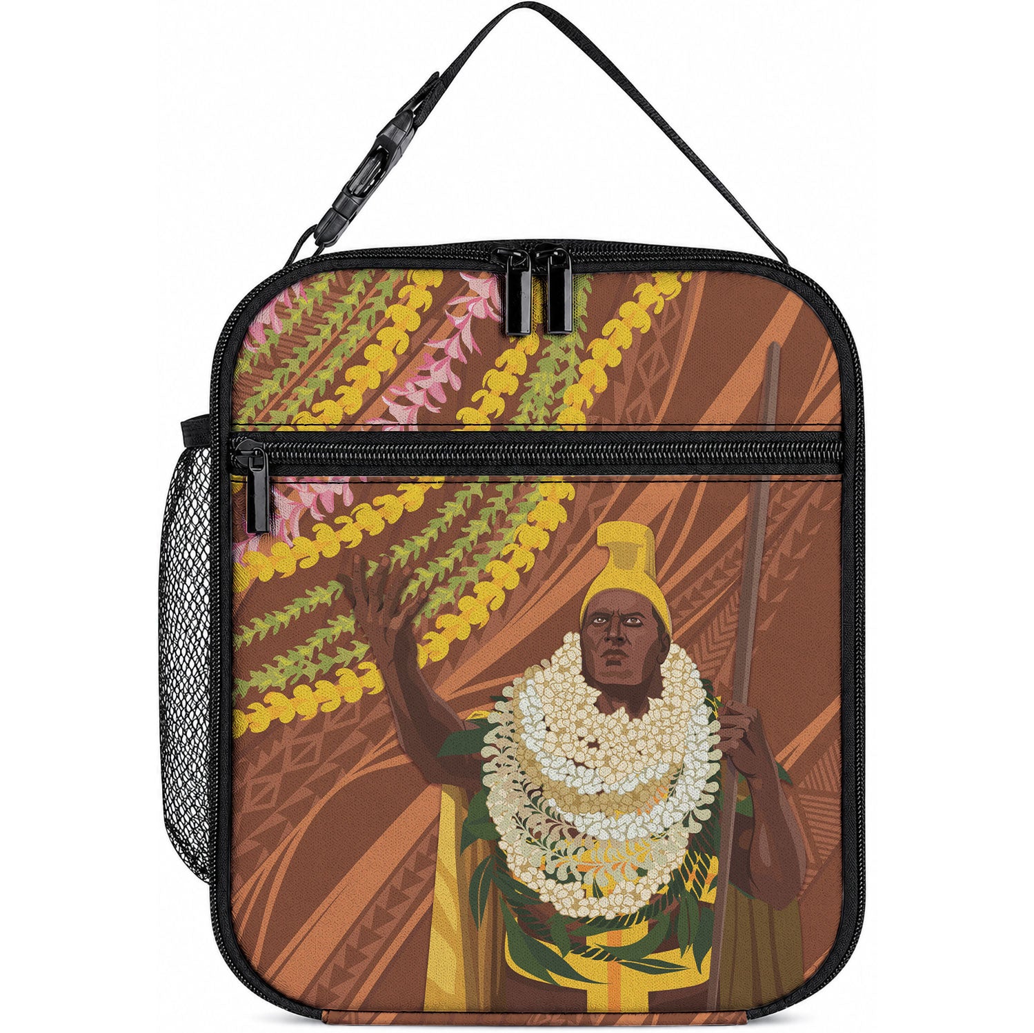 Hawaii King Kamehameha Lunch Bag Hawaiian Kakau Pattern With Leis