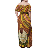 Hawaii King Kamehameha Off Shoulder Maxi Dress Hawaiian Kakau Pattern With Leis LT05 - Polynesian Pride