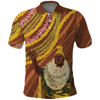 Hawaii King Kamehameha Polo Shirt Hawaiian Kakau Pattern With Leis
