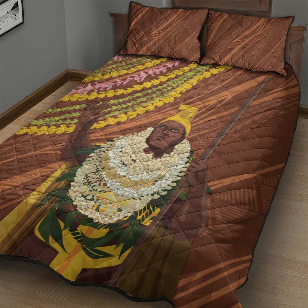 Hawaii King Kamehameha Quilt Bed Set Hawaiian Kakau Pattern With Leis
