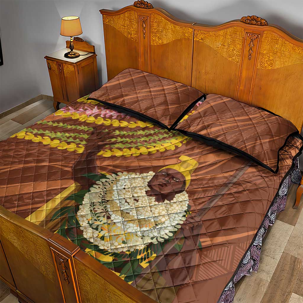 Hawaii King Kamehameha Quilt Bed Set Hawaiian Kakau Pattern With Leis
