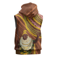 Hawaii King Kamehameha Sleeveless Zip Hoodie Hawaiian Kakau Pattern With Leis LT05 - Polynesian Pride