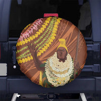 Hawaii King Kamehameha Spare Tire Cover Hawaiian Kakau Pattern With Leis LT05 No hole Brown - Polynesian Pride