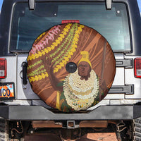 Hawaii King Kamehameha Spare Tire Cover Hawaiian Kakau Pattern With Leis LT05 Brown - Polynesian Pride