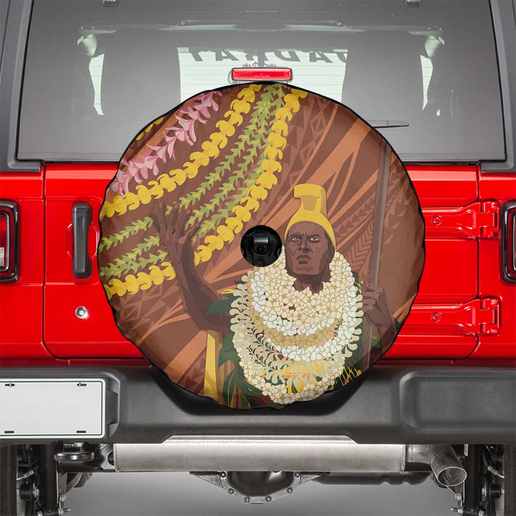 Hawaii King Kamehameha Spare Tire Cover Hawaiian Kakau Pattern With Leis LT05 - Polynesian Pride