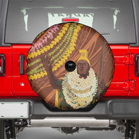 Hawaii King Kamehameha Spare Tire Cover Hawaiian Kakau Pattern With Leis LT05 - Polynesian Pride