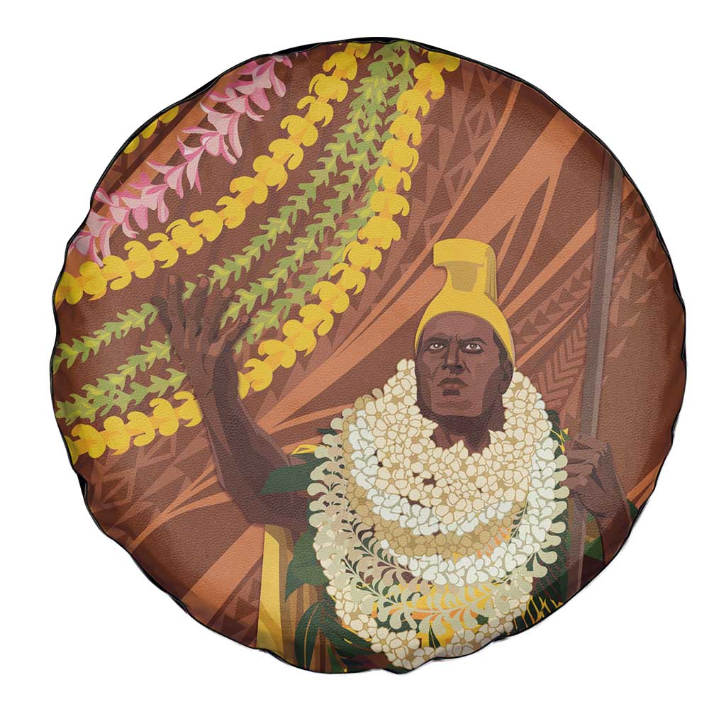 Hawaii King Kamehameha Spare Tire Cover Hawaiian Kakau Pattern With Leis LT05 - Polynesian Pride