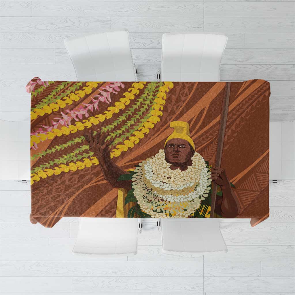 Hawaii King Kamehameha Tablecloth Hawaiian Kakau Pattern With Leis