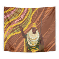 Hawaii King Kamehameha Tapestry Hawaiian Kakau Pattern With Leis