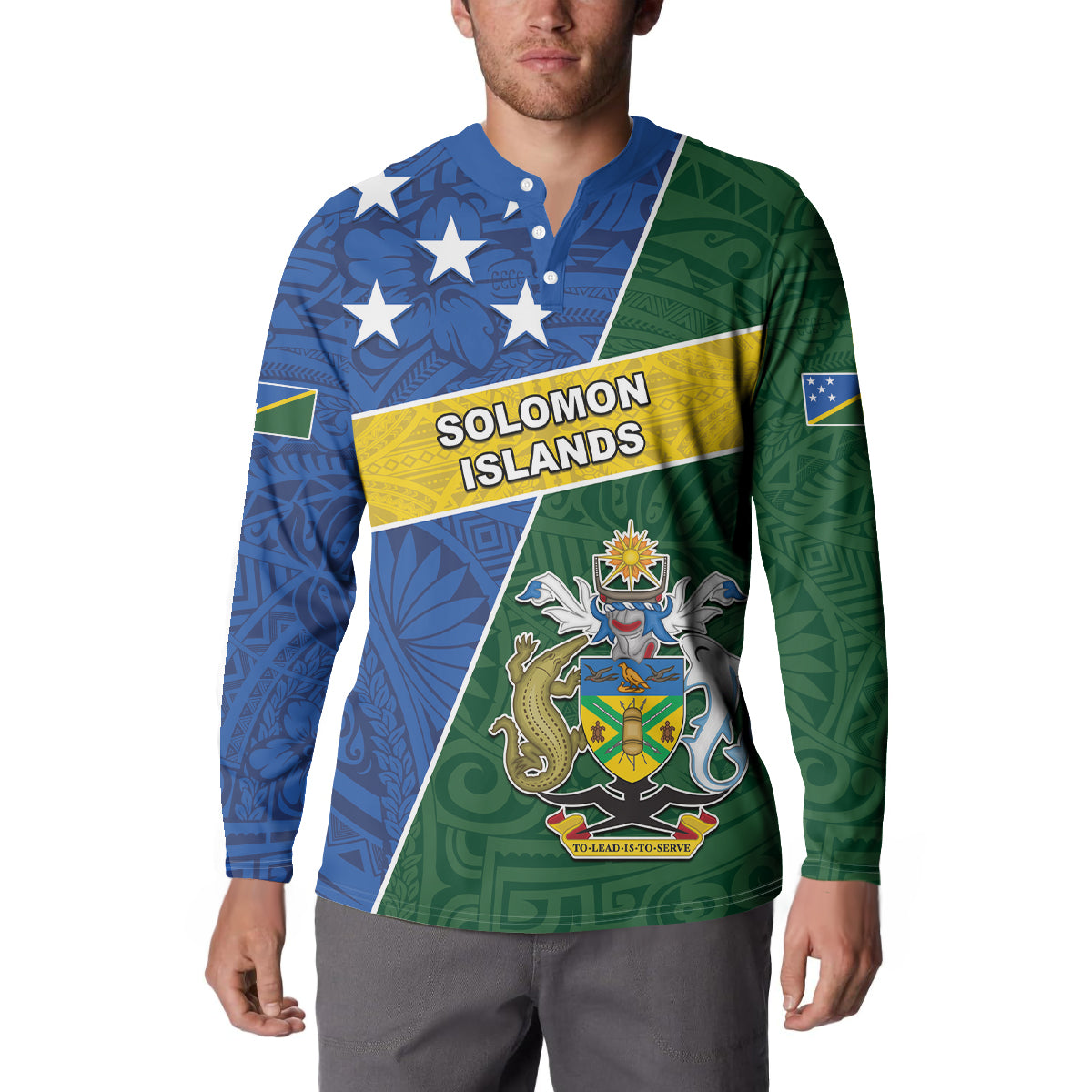 Personalised Solomon Islands Independence Day Button Sweatshirt With Coat Of Arms