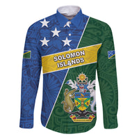 Personalised Solomon Islands Independence Day Family Matching Long Sleeve Bodycon Dress and Hawaiian Shirt With Coat Of Arms LT05 Dad's Shirt - Long Sleeve Green - Polynesian Pride