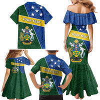 Personalised Solomon Islands Independence Day Family Matching Mermaid Dress and Hawaiian Shirt With Coat Of Arms LT05 - Polynesian Pride