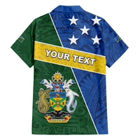 Personalised Solomon Islands Independence Day Family Matching Off Shoulder Short Dress and Hawaiian Shirt With Coat Of Arms LT05 - Polynesian Pride