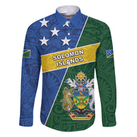 Personalised Solomon Islands Independence Day Family Matching Puletasi and Hawaiian Shirt With Coat Of Arms LT05 Dad's Shirt - Long Sleeve Green - Polynesian Pride