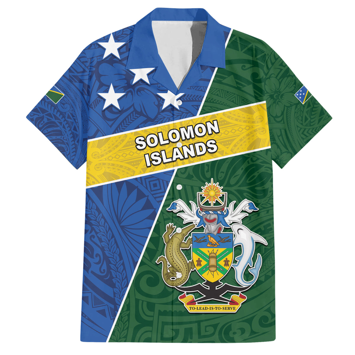 Personalised Solomon Islands Independence Day Family Matching Short Sleeve Bodycon Dress and Hawaiian Shirt With Coat Of Arms LT05 Dad's Shirt - Short Sleeve Green - Polynesian Pride