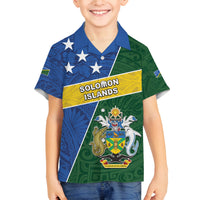 Personalised Solomon Islands Independence Day Family Matching Tank Maxi Dress and Hawaiian Shirt With Coat Of Arms LT05 Son's Shirt Green - Polynesian Pride