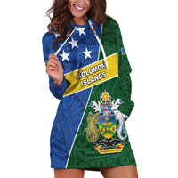 Personalised Solomon Islands Independence Day Hoodie Dress With Coat Of Arms LT05 Green - Polynesian Pride