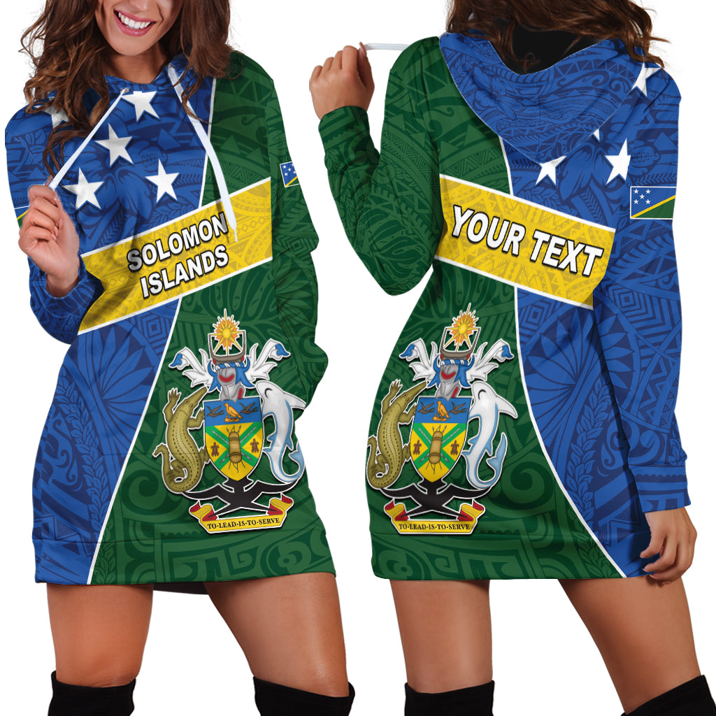 Personalised Solomon Islands Independence Day Hoodie Dress With Coat Of Arms LT05 - Polynesian Pride