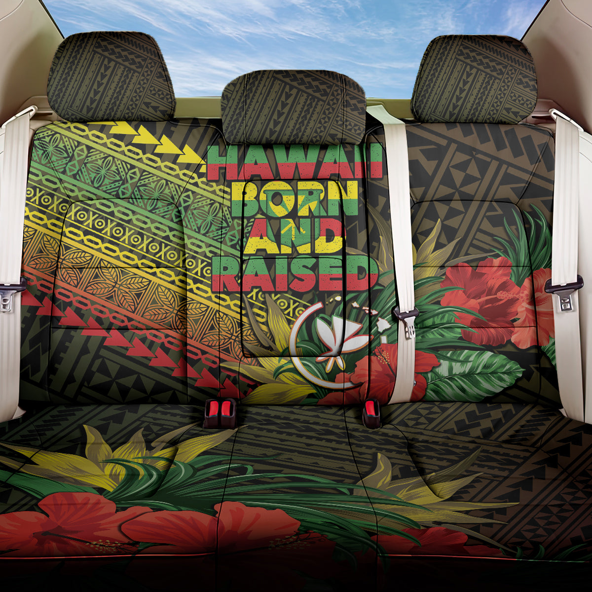 Hawaii Born and Raised Back Car Seat Cover Kanaka Maoli Flag Day