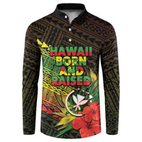 Personalized Hawaii Born and Raised Button Sweatshirt Kanaka Maoli Flag Day LT05 Reggae - Polynesian Pride