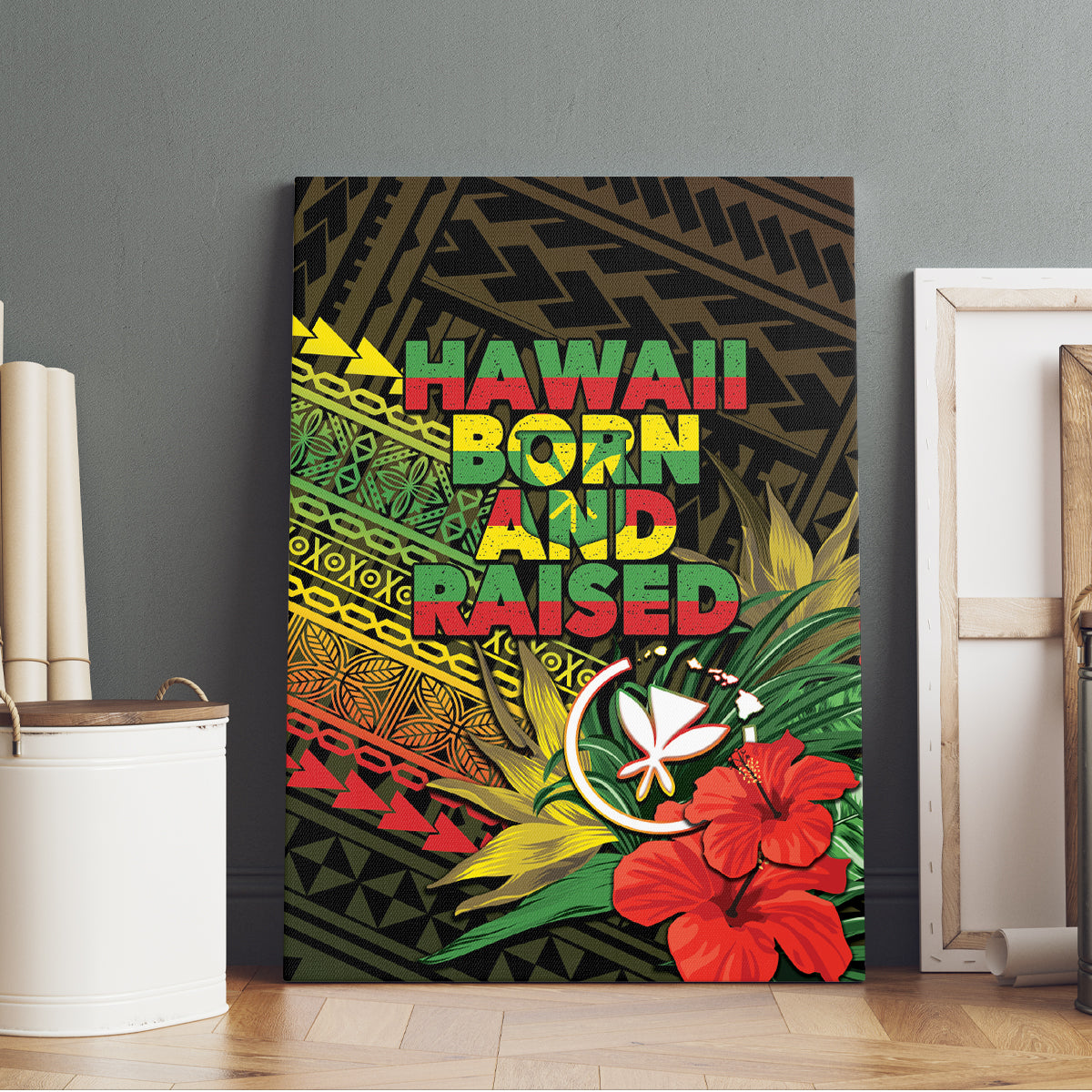 Hawaii Born and Raised Canvas Wall Art Kanaka Maoli Flag Day