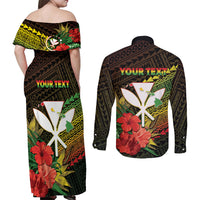 Personalized Hawaii Born and Raised Couples Matching Off Shoulder Maxi Dress and Long Sleeve Button Shirt Kanaka Maoli Flag Day LT05 - Polynesian Pride