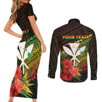 Personalized Hawaii Born and Raised Couples Matching Short Sleeve Bodycon Dress and Long Sleeve Button Shirt Kanaka Maoli Flag Day LT05 - Polynesian Pride