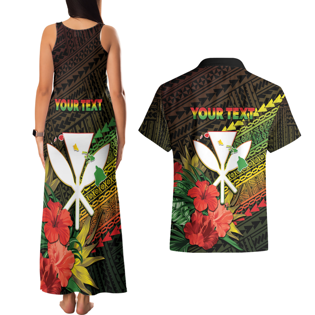 Personalized Hawaii Born and Raised Couples Matching Tank Maxi Dress and Hawaiian Shirt Kanaka Maoli Flag Day LT05 - Polynesian Pride