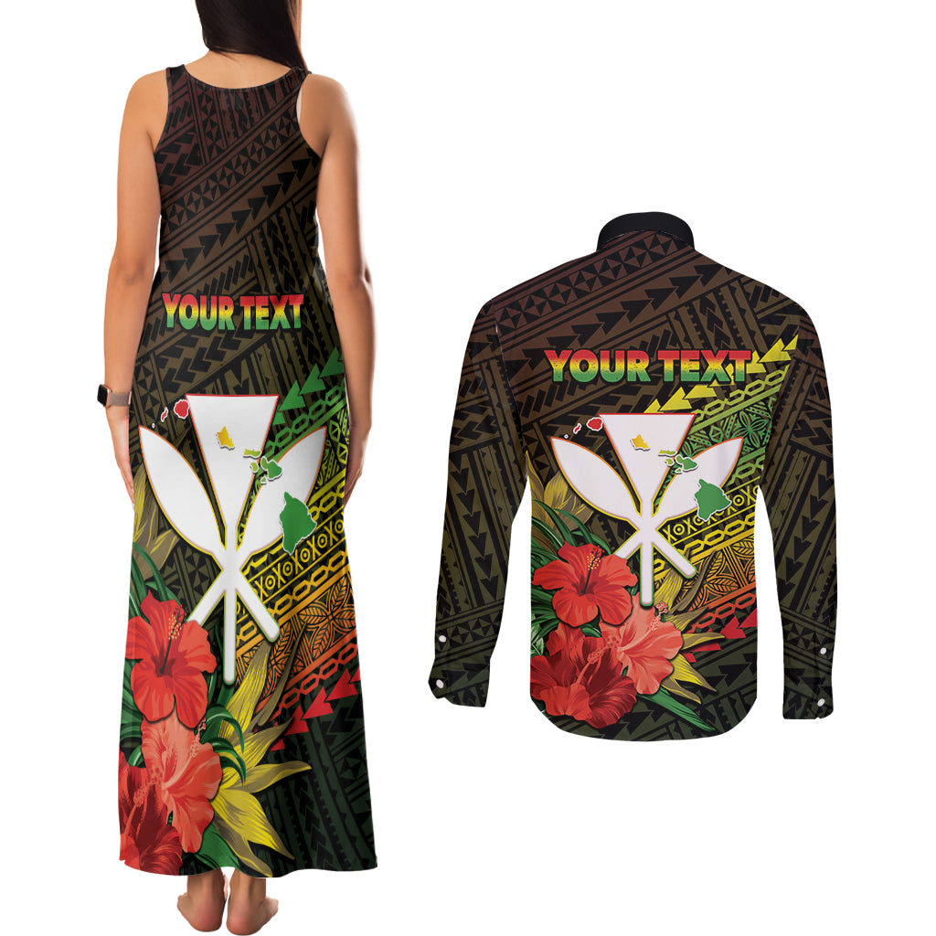 Personalized Hawaii Born and Raised Couples Matching Tank Maxi Dress and Long Sleeve Button Shirt Kanaka Maoli Flag Day LT05 - Polynesian Pride