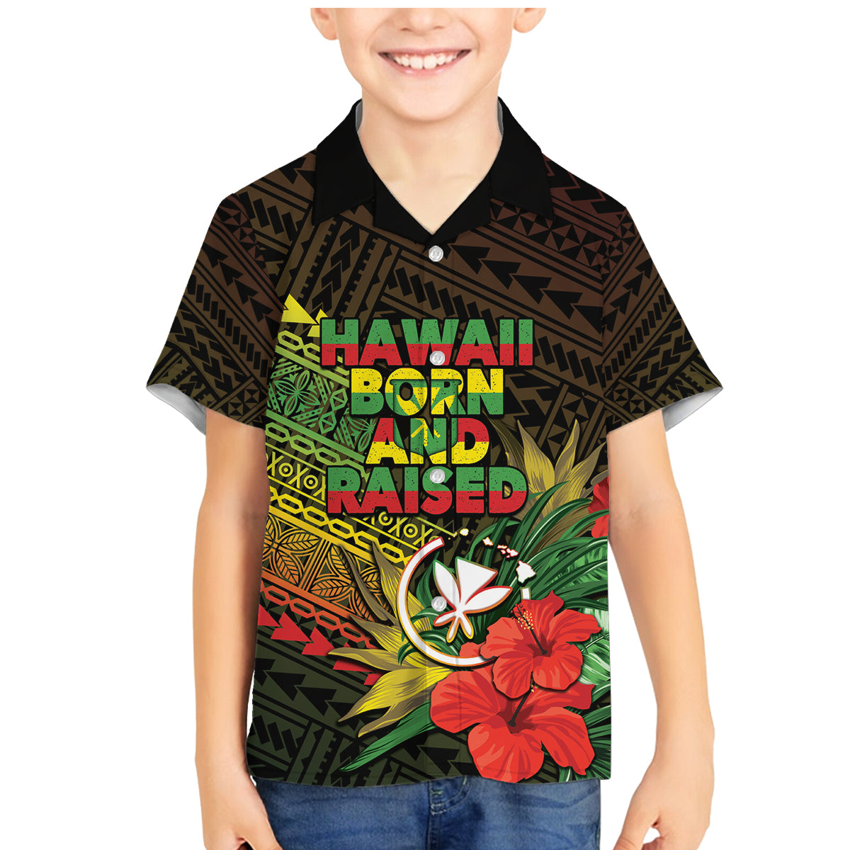 Personalized Hawaii Born and Raised Family Matching Mermaid Dress and Hawaiian Shirt Kanaka Maoli Flag Day LT05 Son's Shirt Reggae - Polynesian Pride