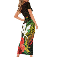 Personalized Hawaii Born and Raised Family Matching Short Sleeve Bodycon Dress and Hawaiian Shirt Kanaka Maoli Flag Day LT05 - Polynesian Pride