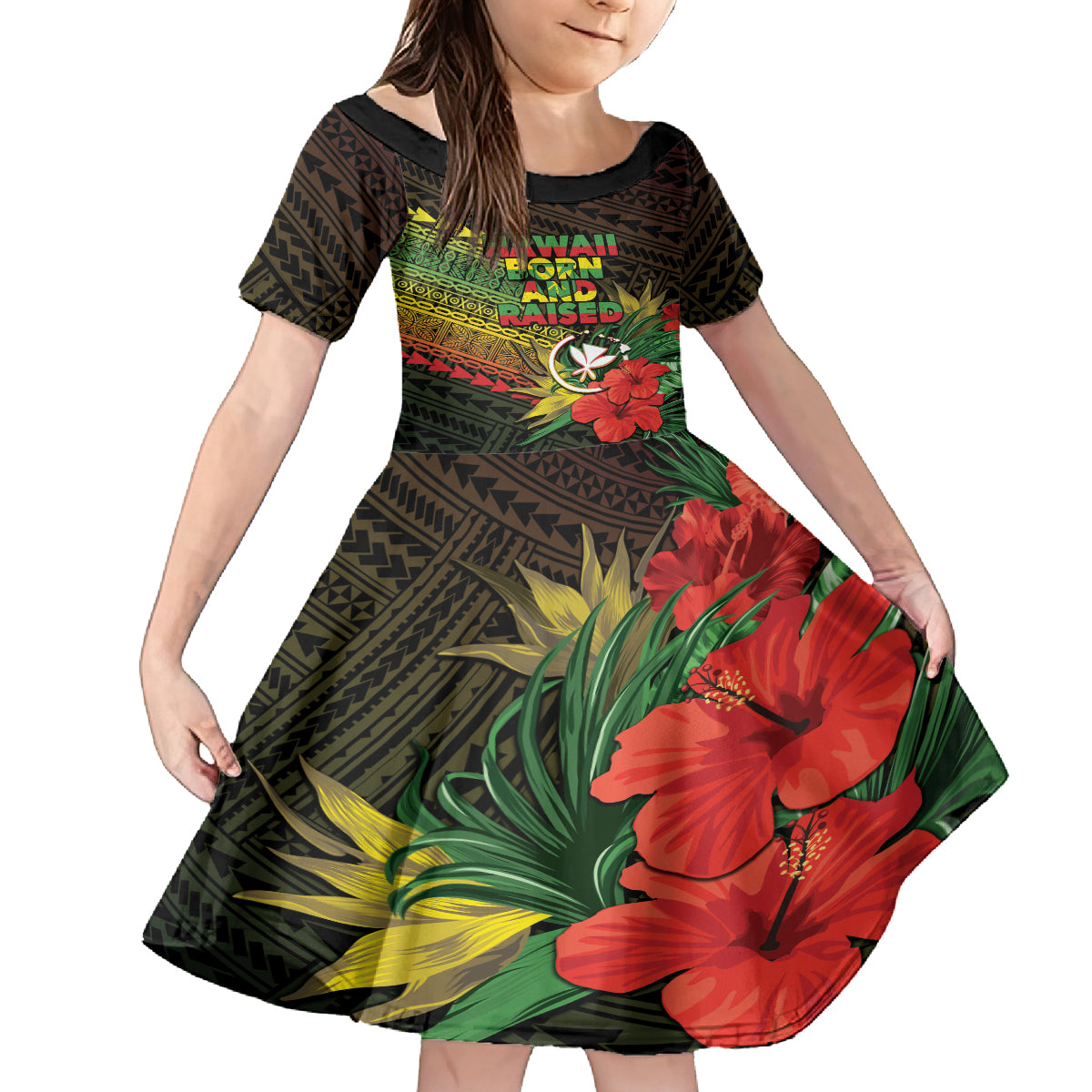 Personalized Hawaii Born and Raised Family Matching Tank Maxi Dress and Hawaiian Shirt Kanaka Maoli Flag Day LT05 Daughter's Dress Reggae - Polynesian Pride