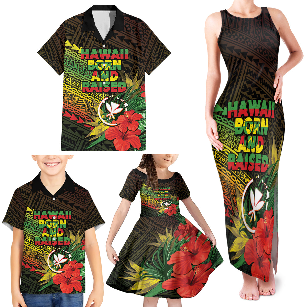 Personalized Hawaii Born and Raised Family Matching Tank Maxi Dress and Hawaiian Shirt Kanaka Maoli Flag Day LT05 - Polynesian Pride