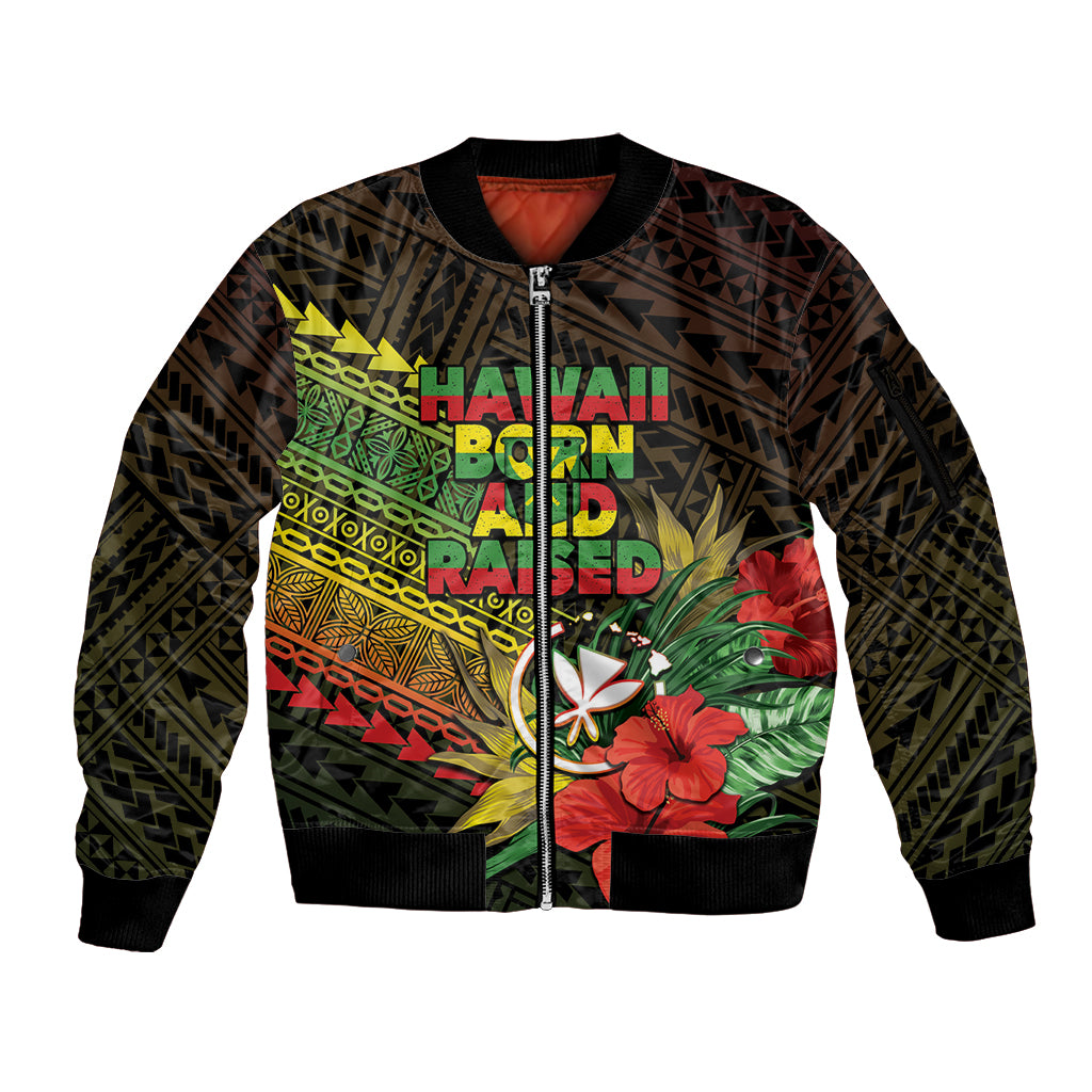Personalized Hawaii Born and Raised Sleeve Zip Bomber Jacket Kanaka Maoli Flag Day