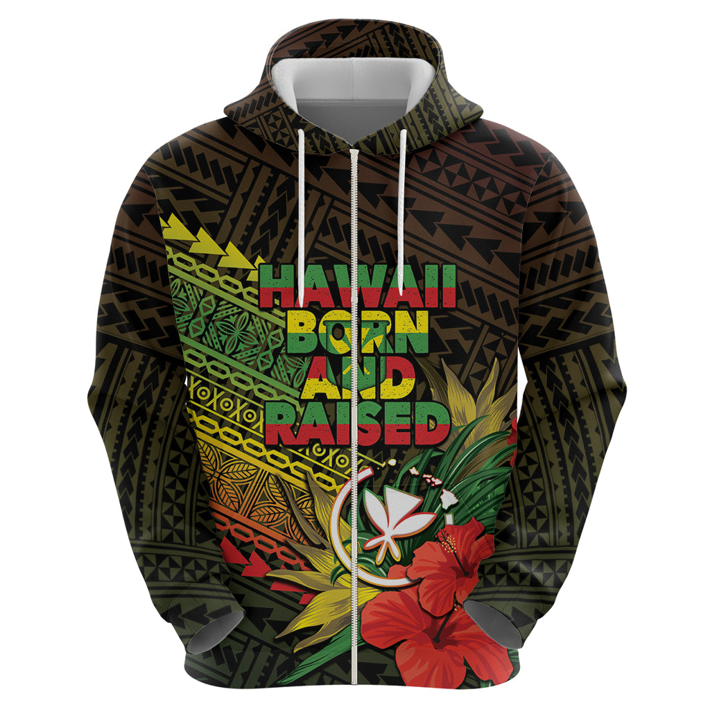 Personalized Hawaii Born and Raised Zip Hoodie Kanaka Maoli Flag Day