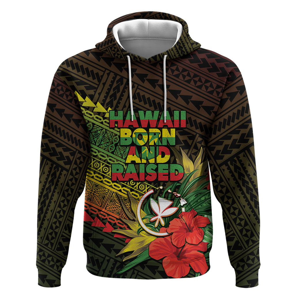 Personalized Hawaii Born and Raised Zip Hoodie Kanaka Maoli Flag Day