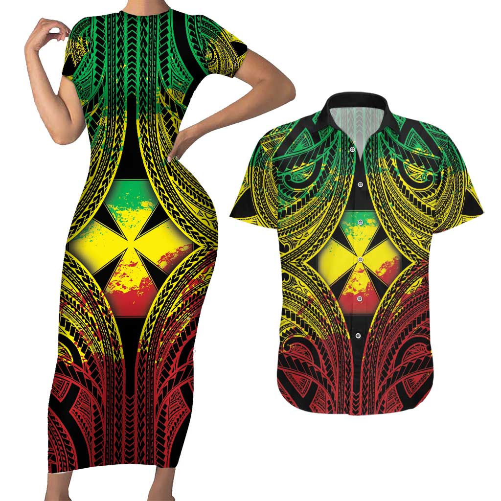 Personalised Wallis and Futuna Territory Day Couples Matching Short Sleeve Bodycon Dress and Hawaiian Shirt Polynesian Pattern Simple Style