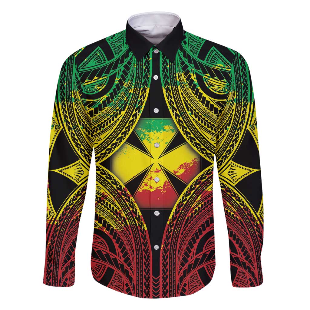 Personalised Wallis and Futuna Territory Day Family Matching Mermaid Dress and Hawaiian Shirt Polynesian Pattern Simple Style LT05 Dad's Shirt - Long Sleeve Reggae - Polynesian Pride
