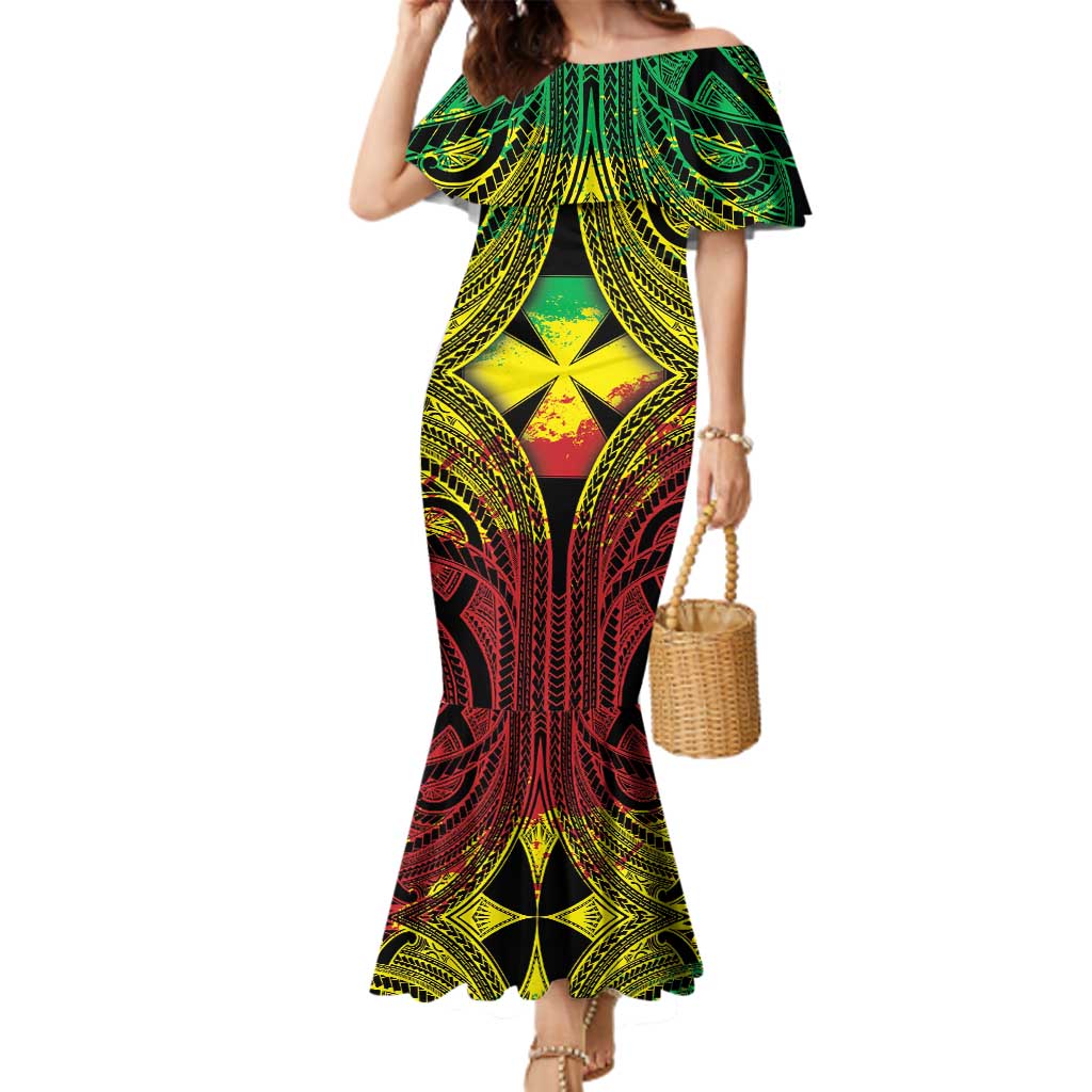 Personalised Wallis and Futuna Territory Day Family Matching Mermaid Dress and Hawaiian Shirt Polynesian Pattern Simple Style LT05 Mom's Dress Reggae - Polynesian Pride